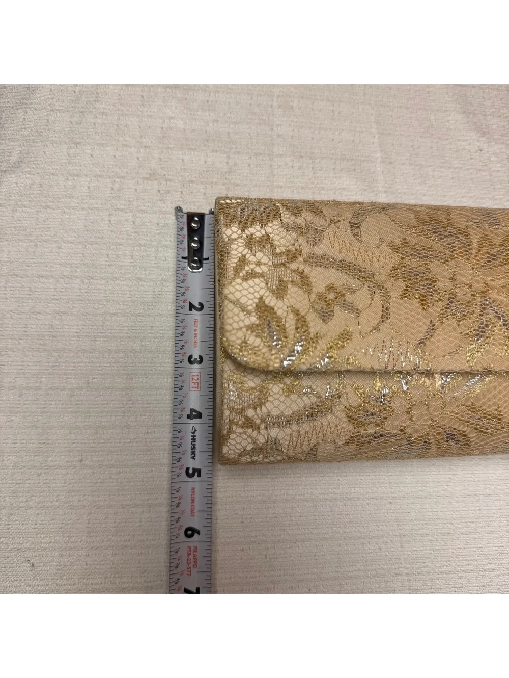 Vintage Gold Metallic Lace Evening Clutch Purse Chain Strap Formal Handbag